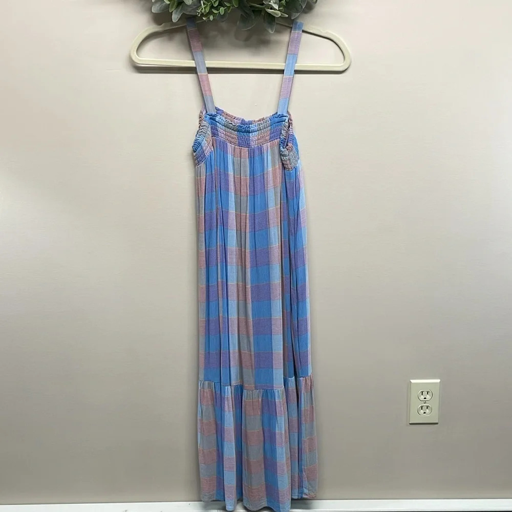 NWT Loft Petites Plaid Smocked Pocket Midi Sleeveless Dress XSP